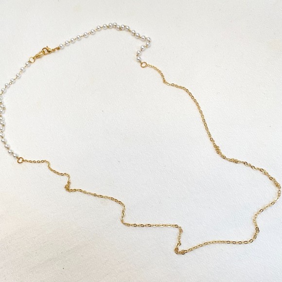 Opera Length Necklace Faux Pearl Back Gold Tone Cable Chain - Picture 3 of 5